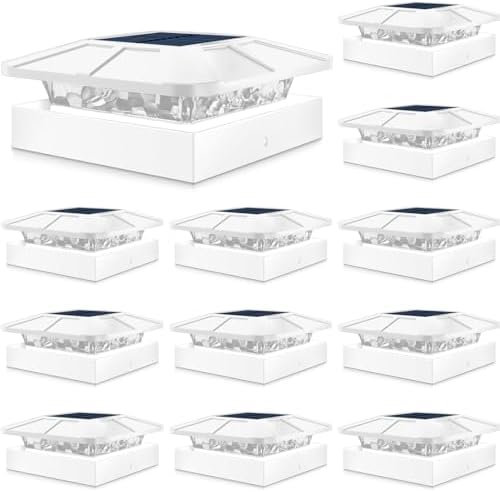 Peasur 12 Packs 4x4 White Solar Post Cap Lights Outdoor with 3 Modes by Peasur