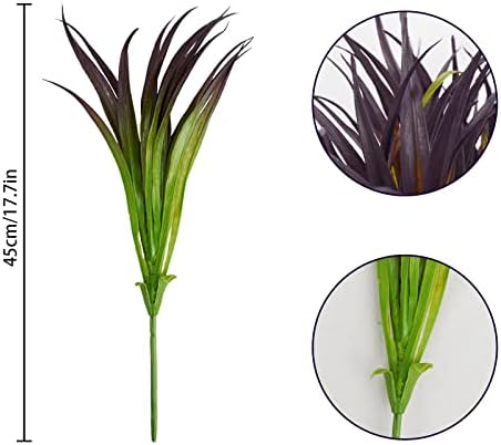 6Pcs Artificial Grass Fake Grass Plants 17.3in Outdoor Plants UV Resistant Faux Greenery Stems for Home Window Garden Office Patio Pathway Front Porch Halloween Décor Light Green & Purple - Image 6