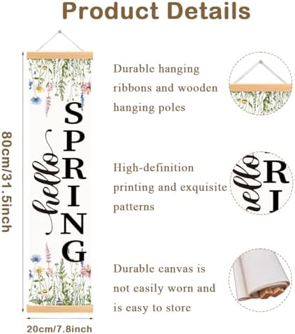 Hello Spring Porch Banner, Wildflower Hanging Door Banner, Seasonal Rustic Banners with Delicate Wildflowers, Hanging Decoration for Indoor Outdoor Home Farmhouse School Classroom Party Decor - Image 2
