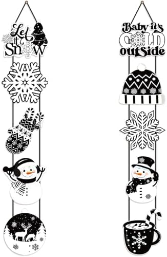 Yaomiao 2 Sets Winter Porch Banner Cute Black White Snowman Porch Signs Let It Snow Home Hanging Decor Outdoor Indoor Decorations Wall Hanging for Winter Party Supplies - Image 7