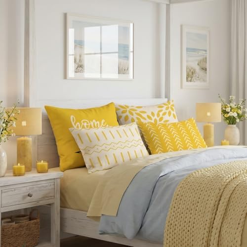 YCOLL Pillow Covers 22x22 Set of 4, Modern Sofa Throw Pillow Cover, Decorative Outdoor Linen Fabric Pillow Case for Couch Bed Car, Yellow - Image 3