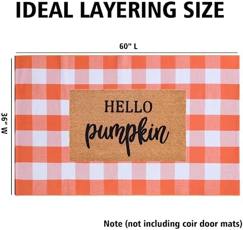 Fall Plaid Area Rug 3x5 Ft, Orange and White Buffalo Check Large Farmhouse Cotton Rug, Hand-Woven Washable Indoor Outdoor Carpet for Halloween Thanksgiving Autumn Porch Patio Decor - Image 2