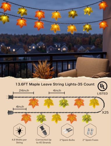 SUNSGNE 13.6FT Fall Lights, 35 LED Maple Leaf Thanksgiving String Lights - Image 2