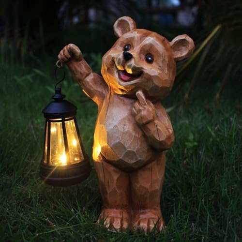 Solar Garden Statues Bear Figurine Outdoor Lights, Resin Yard Decorations Outdoor, Garden Decor Unique Birthday Housewarming Gifts for Mom (Bear 1) - Image 4