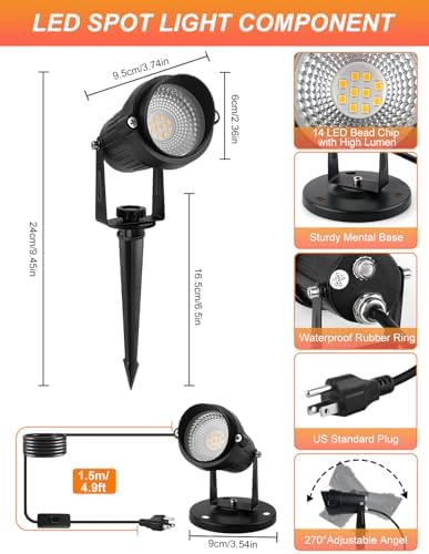 Dusk to Dawn Outdoor Lighting,3000K Warm White LED Landscape Spotlights with Photocell Sensor,Waterproof Spot Lights for Yard Flag Pole House Garden Tree(4 Pack) - Image 2