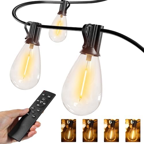 Ollny S11 50FT Outdoor String Lights with Remote, 3 Modes Dimmable Timers Waterproof Connectable Outside Lights, 24+2 LED Spare Bulbs Dusk to Dawn Hanging Light for Yard Balcony Camping Gazebo Garden by Ollny