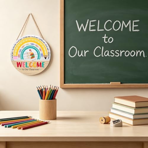 Welcome Sign for Classroom Door Decorations Welcome to Our Classroom Door Sign 12"x12" Welcome Back to School Door Hanger Wreath Classroom Signs for School Classroom Bulletin Board Teacher Supplies - Image 5