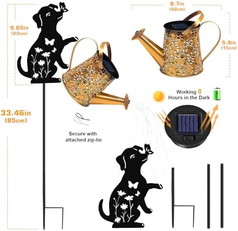 Solar Garden Lights Outdoor Decor, Watering Can with Dog Stake, Waterproof - Image 5