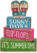 Lineshading 4 Pcs Flip Flop Beach Summer Wooden Block Signs Table Decor by Lineshading