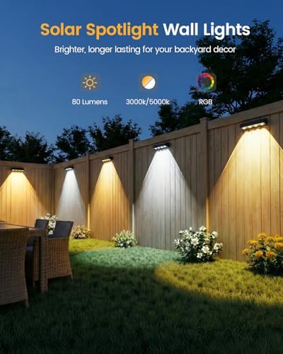 JOFIOS Fence Lights Solar Powered 12 Pack, Warm White, Cool White and RGB Color Glow LED Solar Lights Outdoor, IP65 Waterproof Solar Fence Lights for Patio, Backyard, Railing, Deck and Wall - Image 7