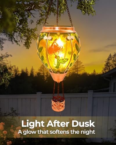 Glass Hot Air Balloon Solar Lantern with Flickering Flame Light - Image 2