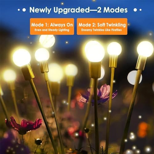 Solar Garden Lights Outdoor 8 Pack 64 LED Solar Firefly Lights Warm White - Image 2