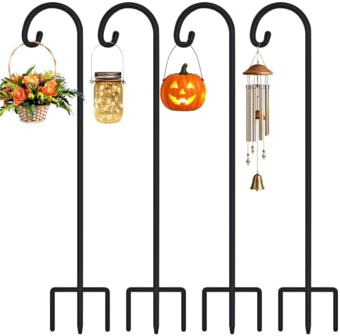FEED GARDEN 48 Inch Small Shepherd Hooks for Outdoor, Garden Hook for Lanterns, Sheperd Hooks for Hanging Plants, Bird Feeders, Solar Lights, Mason Jars, Weddings Decor, 4 Pack by FEEDGARDEN