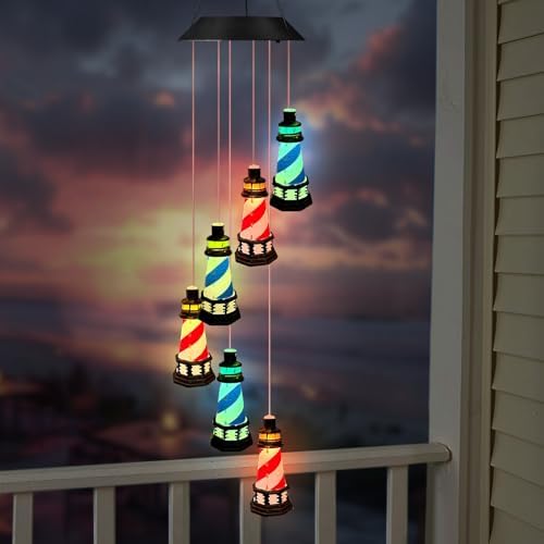 Solar Lighthouse Wind Chimes,Color Changing LED Dangler Mobiles for Outside by HomeGardenDecorations