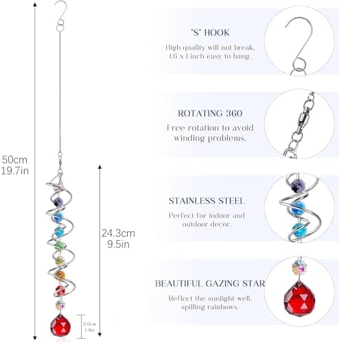 7 Pcs Crystal Gazing Ball Spiral Wind Spinner Suncatcher Garden Decor - Image 4