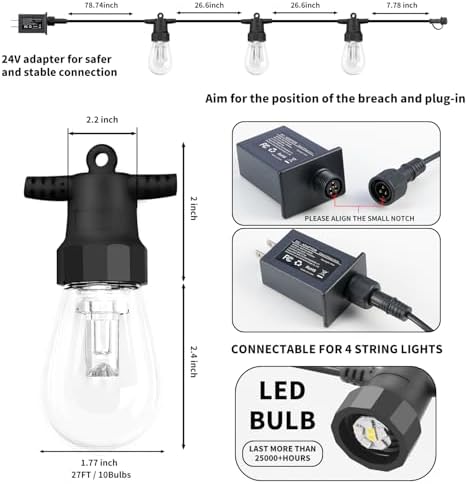 CAWWS Outdoor String Lights 27FT, Color Changing Patio Lights, Waterproof - Image 6