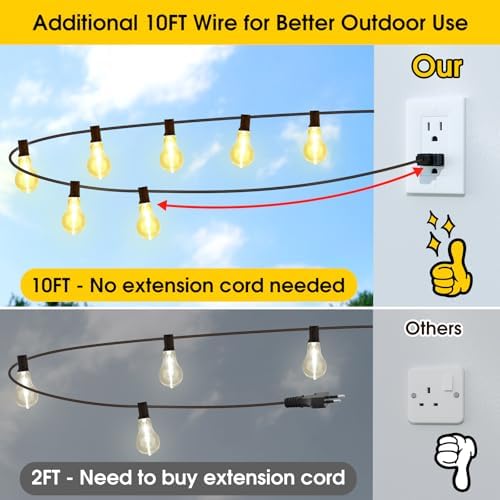 Larkvue 200FT(2x100FT) Outdoor String Lights, 63 A39 Edison Bulbs, Black - Image 6