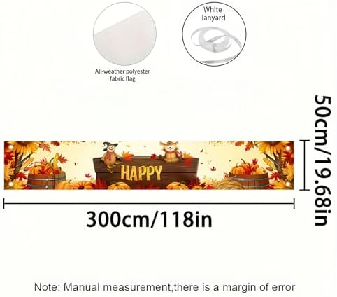 BlissYard Happy Fall Thanksgiving Banner 118 x 20 inchs Autumn Scarecrow Pumpkin Yard Decor Thanksgiving Autumn Sunflower Outdoor Decorations Banner for Wall, Fence, Yard - Image 3