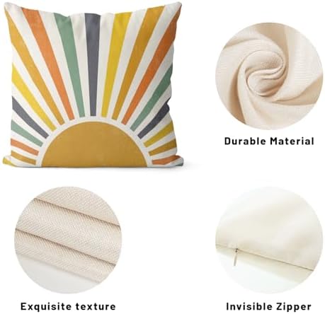 Summer Pillow Covers 18x18 Inch Set of 2, Stripes Yellow Sunshine Decorations Outdoor Throw Pillows Boho Summer Rainbow Sun Pillowcase Linen Decor Cute Farmhouse Cushion Case for Home Bedroom - Image 7