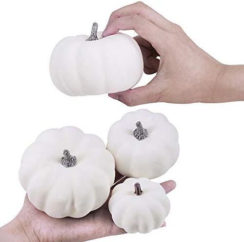 BESTTOYHOME 12 PCS Assorted Sizes Rustic Harvest White Artificial Pumpkins for Halloween, Fall Thanksgiving Decorating Harvest Embellishing and Displaying - Image 3