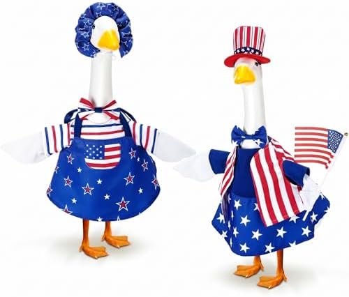 Abbylike 2 Set American 4th of July Porch Goose Outfits 250th Anniversary Goose Costume Clothes Fits Large 23'' Statues Cement for Independence Memorial Day Patriotic Lawn Yard Garden Decor by Abbylike