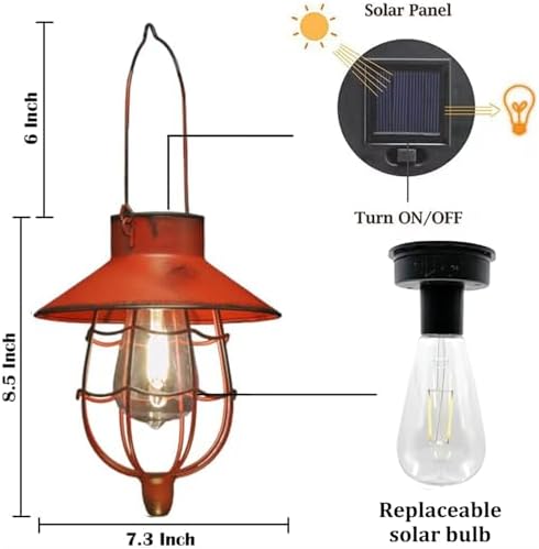 YAKii 2 Pack Solar Lantern Hanging Waterproof Outdoor Metal Solar Lamp with Warm White Light Decorate for Yard Garden Pathway Patio Porch Decor (Red) - Image 3