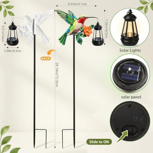 Hummingbird Solar Stake Lights Outdoor Waterproof, 2 Pack Metal Garden Statues with Hanging Lanterns, Path Light Yard Art Decor, Birthday Gifts for Women Mom, Patio Backyard Lawn Ornaments - Image 5