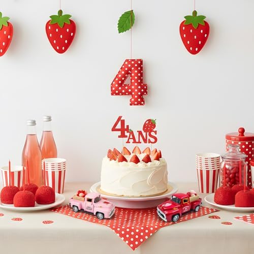 Strawberry Decor Red Vintage Truck with Mini Strawberries and Wooden Crate - Image 7