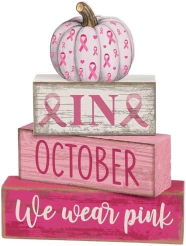 Lineshading 3 Pcs Breast Cancer Awareness Table Decor, Pink Ribbon Pumpkin by Lineshading