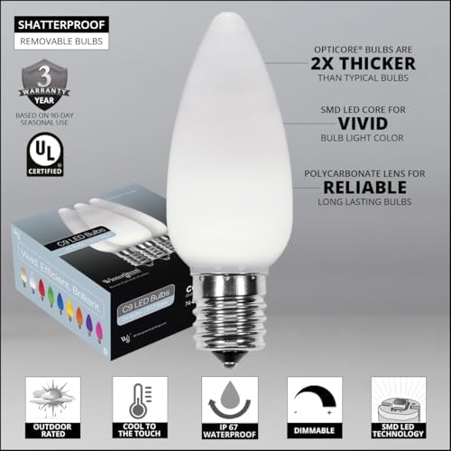 Wintergreen Lighting 25 OptiCore LED C9 Cool White Pathway Christmas Lights, Heavy Duty Vintage Style Bulbs for Driveway, Walkway Marker, 5" Commercial PathPRO Stakes, 18 Gauge Green Wire, 25' - Image 3