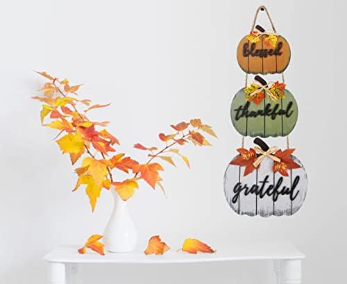 CYNOSA Fall Decorations for Home Blessed Grateful Thankful Door Sign Fall Decor Thanksgiving Decorations Wooden Pumpkin Vintage Hanging Signs for Home Farmhouse Harvest Outdoor Wall Decor - Image 3