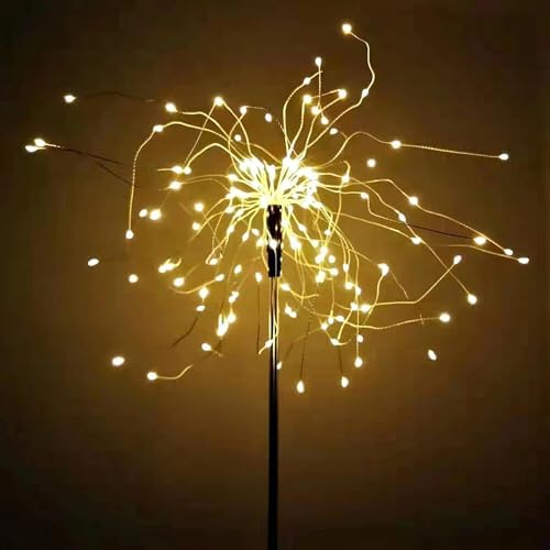 JJGoo Solar Firework Lights, 2 Pack 150 LEDs 2 Lighting Modes Solar Lights Outdoor Waterproof for Garden Patio Walkway Pathway Party Wedding Christmas Decorative - Warm White - Image 4