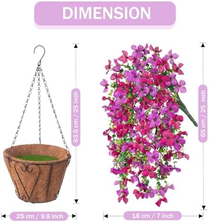 INXUGAO Artificial Hanging Flowers Plants with Basket for Outdoors, Realistic Faux Silk Daisy Flower Eucalyptus for Spring Decor, UV Resistant Fake Plants for Porch Patio Yard Balcony, Purple Violet - Image 4