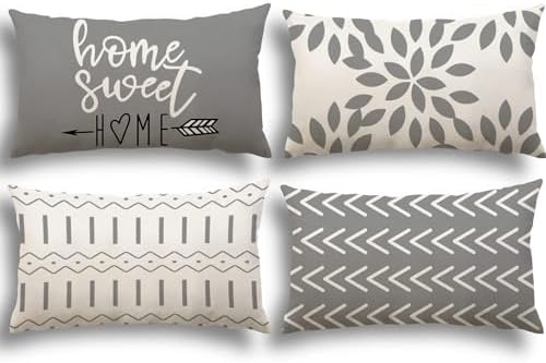 YCOLL Lumbar Pillow Covers 12x20 Set of 4, Modern Sofa Throw Pillow Cover, Decorative Outdoor Linen Fabric Pillow Case for Couch Bed Car，Gray by PillowCoversExpert