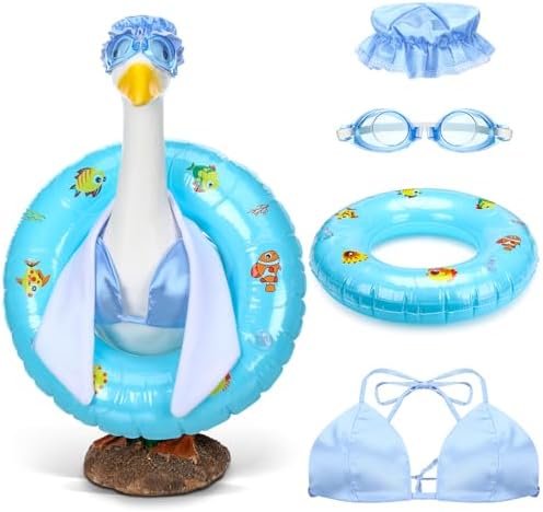 Cutecrop Funny Summer Porch Goose Outfits Set Includes Goggles Swimming Ring Bikini Hat 23" Cement Goose Porch Clothing for Outdoor Swimming Pool Garden Yard Patio Lawn Statue by Cutecrop