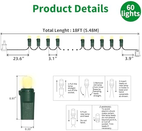 LAMPHOME 60 LED Christmas String Lights Outdoor/Indoor, Warm White String Light - LED Christmas Lights, Mini led Lights, Extendable Waterproof Fairy String Lights for Xmas Tree Holiday Party Garden - Image 4