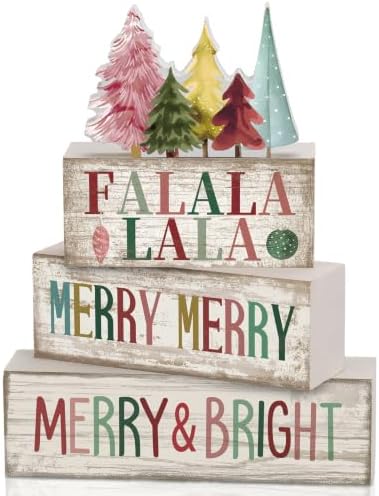 Moucuny 4 Pcs Christmas Table Decorations FA La La Wooden Christmas Tree by Moucuny