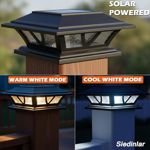 SIEDiNLAR Solar Post Lights Outdoor 2 Modes LED, 4 Pack Black (Warm/White) - Image 2