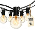 Abeja Outdoor String Light 100 Ft G40 Patio Lights with 105 Edison Glass Bulbs E12 Socket Base (5 Spare) Globe Clear Hanging Lights for Backyard Balcony Deck Party Decor, Not Connectable, Black by Abeja