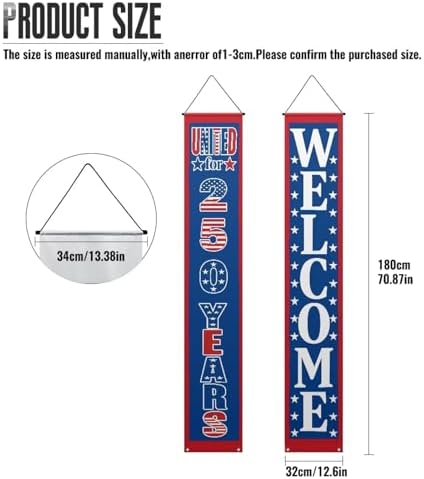 doginthehole 250th Anniversary USA Decorations Banners America 4th of July Patriotic Decor Banner 12 x 71 Inch, 250 Years Anniversary Door Banners for Front Door Porch Outdoor Home Hanging Sign - Image 4