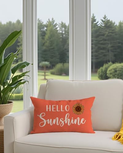 PANDICORN Hello Sunshine Throw Pillow Cover 12x20 Inch Sunflower, Orange - Image 3