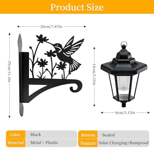 VOOKRY Solar Wall Lanterns Outdoor, Waterproof 2 Pack Hanging Lights with Hummingbird Hooks, Wall Mount Sconce with 3 Solar Panels for Patio Porch Yard Garden Decor, Dusk to Dawn 2700K Warm White - Image 2