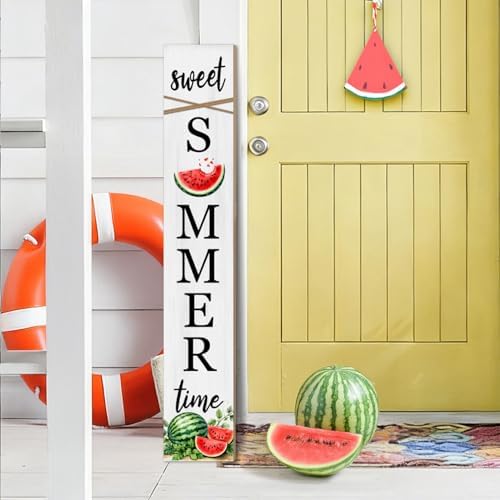 Summer Watermelon Porch Sign Sweet Summer Time Welcome Sign For Front Porch, Cute Fruit Home Decor Welcome Sign for Indoor Outdoor Garden Wooden Vertical Sign For Patio Front Door Wall Yard - Image 3