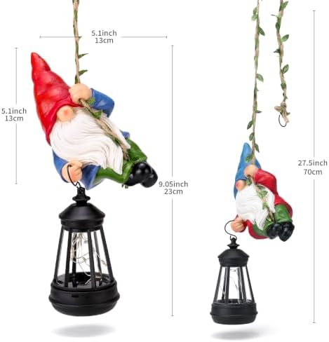 Solar Hanging Gnome Garden Statues Funny Climbing Gnome with LED Lantern - Image 3