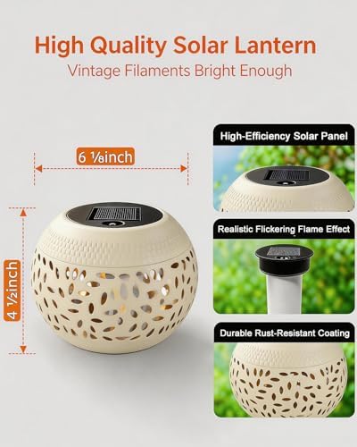 Solar Lanterns Outdoor Waterproof, Flickering Flame Solar Table Lantern - Image 6