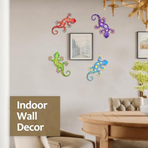4 Pcs Metal Gecko Outdoor Wall Art Hanging Sculpture Decorations - Image 5