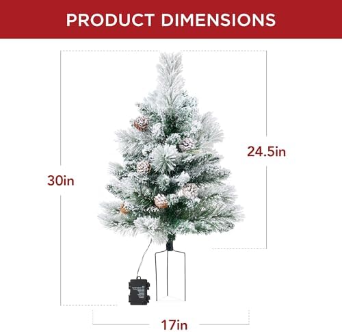 Best Choice Products Set of 2 24.5in Outdoor Flocked Scotch Pine Pathway Christmas Trees, Battery Operated Pre-Lit Holiday Décor w/LED Lights - Image 2