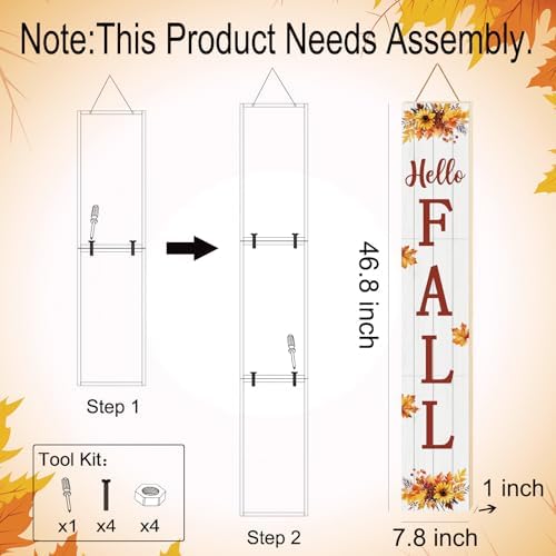 Fall Porch Decor Outdoor Autumn Thanksgiving Wooden Porch Sign 46.8 Inch - Image 2
