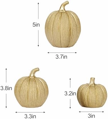 Pumpkin Fall Decor Indoor Fall Pumpkin Decorations 3Pcs Pumpkins Decor Thanksgiving Table Centerpiece Artificial Pumpkins Figurines for Autumn Harvest Home Decor Shelf Accent Decorating (Gold) - Image 5