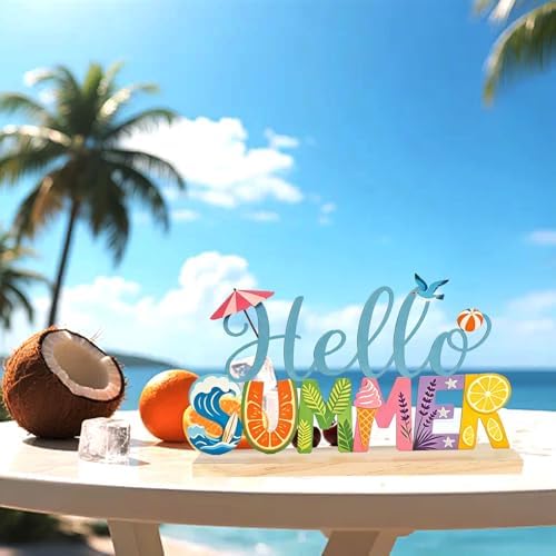 Hello Summer Sign Funny Metal Summer Decor Table Centerpiece Decoration With Wood Base for Home Patio Shelf Outdoor Indoor Office Bar Party 11.8×5.7 Inch - Image 3